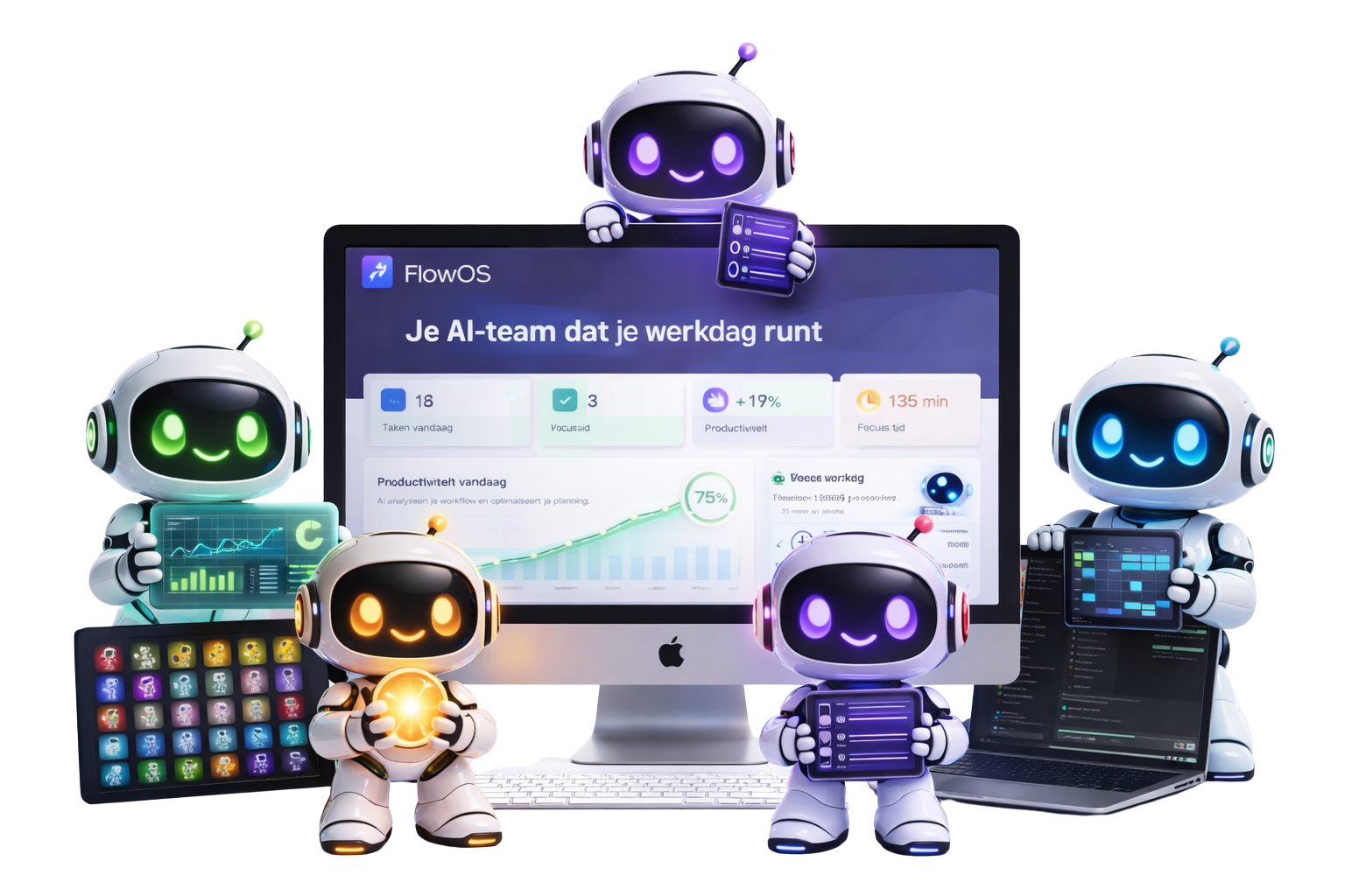 FlowOS Dashboard met Complete AI Team